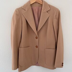 Vintage Womens Wool Blazer‎ ILGWU Medium Camel Academia Equestrian Heritage